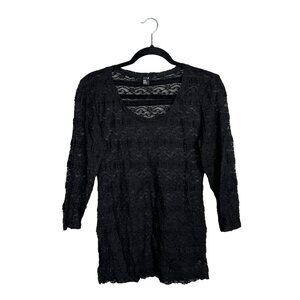 Forever 21 Black Lace Top Women's M 3/4 Sleeve Whimsigoth Gothic Fairy Goth Vamp